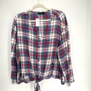 Lane Bryant Top 18 Plaid Tie Hem Front Button Classic Country Flannel  NEW